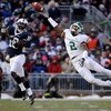 STATE COLLEGE, PA - NOVEMBER 22:  Mark Dell #2 of the Michigan State Spartans can't pull in a pass in front of Lydell Sargeant #10 of the Penn State Nittany Lions on November 22, 2008 at Beaver Stadium in State College, Pennsylvania.  (Photo by Joe Sargen