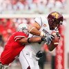 COLUMBUS, OH - SEPTEMBER 27:  Wide receiver Eric Decker #7 of the Minnesota Golden Gophers holds onto a pass reception as Kurt Coleman #4 of the Ohio State Buckeyes makes the tackle on September 27, 2008 at Ohio Stadium in Columbus, Ohio.  (Photo by Jamie