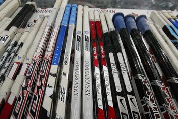 TORONTO - NOVEMBER 20:  Toronto Maple Leafs players hockey sticks are shown before the game against the Boston Bruins at Air Canada Centre on November 20, 2007 in Toronto, Ontario, Canada. (Photo by Dave Sandford/Getty Images)