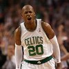 BOSTON - MAY 12:  Ray Allen #20 of the Boston Celtics celebrates his three point shot to give them the lead over the Orlando Magic in the final minutes in Game Five of the Eastern Conference Semifinals during the 2009 NBA Playoffs at TD Banknorth Garden M