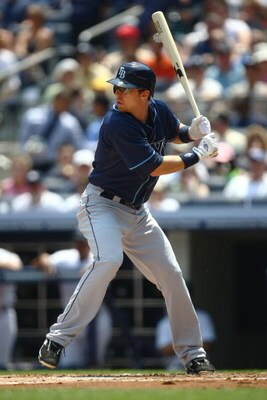 NEW YORK - JUNE 07:  Ben Zobrist #18 of the Tampa Bay Rays at bat  against the New York Yankees during their game on June 7, 2009 at Yankee Stadium in the Bronx borough of New York City.  (Photo by Chris McGrath/Getty Images)