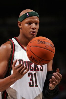 MILWAUKEE - DECEMBER 20:  Charlie Villanueva #31 of the Milwaukee Bucks tosses the ball during a game against the Miami Heat at the Bradley Center on December 20, 2006 in Milwaukee, Wisconsin.  The Bucks defeated the Heat 121-95.  NOTE TO USER: User expre