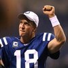INDIANAPOLIS - NOVEMBER 02:  Peyton Manning #18 of the Indianapolis Colts celebrates the COlts 18-15 win against the New England Patriots at Lucas Oil Stadium on November 2, 2008 in Indianapolis, Indiana.  (Photo by Andy Lyons/Getty Images)