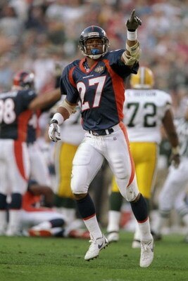 25 Jan 1998:  Steve Atwater #27 of the Denver Broncos celebrates against the Green Packers during Super Bowl  XXXII at Qualcomm Stadium in San Diego, California.  The Denver Broncos defeated the Green Bay Packers 31-24. Mandatory Credit: Andy Lyons  /Alls