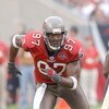 Tampa Bay Buccaneers defensive end Simeon Rice rushes into the backfield against the New Orleans Saints on January 1, 2006 in Tampa. The Bucs defeated the Saints 27 - 13 to win the NFL South Championship and a playoff spot.  (Photo by Al Messerschmidt/Get