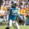 SAN DIEGO - SEPTEMBER 07:  Defensive end Julius Peppers #90 of the Carolina Panthers comes off the line of scrimmage against the San Diego Chargers on September 7, 2008 at Qualcomm Stadium in San Diego, California. The Panthers won 26-24.  (Photo by Steph