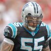 Carolina Panthers linebacker Dan Morgan sets on defense  against the Tampa Bay Buccaneers November 6, 2005 in Tampa.  The Panthers defeated the Bucs 34 - 14.  (Photo by Al Messerschmidt/Getty Images)