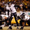 PITTSBURGH - JANUARY 18:  Joe Flacco #5 of the Baltimore Ravens calls out signals at the line of scrimmmage against the Pittsburgh Steelers during the AFC Championship game on January 18, 2009 at Heinz Field in Pittsburgh, Pennsylvania.  (Photo by Streete