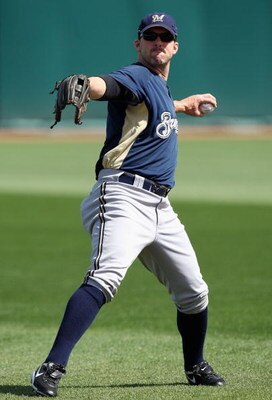 GOODYEAR , AZ - MARCH 06:  Trot Nixon #3 of the Milwaukee Brewers warms up before the spring training game against the Cleveland Indians at Goodyear Ballpark on March 6, 2009 in Goodyear, Arizona. The Brewers defeated the Indians 17-7.  (Photo by Christia
