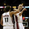CLEVELAND - MAY 28:  Zydrunas Ilgauskas #11 and Anderson Varejao #17 of the Cleveland Cavaliers react after a play against the Orlando Magic in Game Five of the Eastern Conference Finals during the 2009 Playoffs at Quicken Loans Arena on May 28, 2009 in C