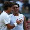 LONDON - JULY 06:  Roger Federer of Switzerland congratulates Rafael Nadal of Spain in winning match point and the Championship during the men's singles Final on day thirteen of the Wimbledon Lawn Tennis Championships at the All England Lawn Tennis and Cr