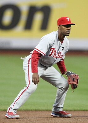 NEW YORK - JUNE 10:  Jimmy Rollins #11 of the Philadelphia Phillies in action against the New York Mets during their game on June 10, 2009 at Citi Field in the Flushing neighborhood of the Queens borough of New York City.  (Photo by Al Bello/Getty Images)