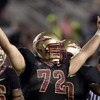 TALLAHASSEE, FL - OCTOBER 27: Defensive tackle Budd Thacker #72 of the Florida State Seminoles celebrates a touchdown against the Duke Blue Devils at Doak Campbell Stadium on October 27, 2007 in Tallahassee, Florida.  FSU won 25-6. (Photo by Al Messerschm
