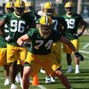 GREEN BAY, WI - JULY 28: Aaron Kampman #74 of the Green Bay Packers works out during summer training camp on July 28, 2008 at the Hutson Center in Green Bay, Wisconsin. (Photo by Jonathan Daniel/Getty Images)