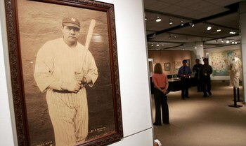 NEW YORK - NOVEMBER 23:   A signed photograph of Babe Ruth is seen at a Sotheby's preview of a baseball memorabilia sale titled 'The Babe Comes Home' November 23, 2004 in New York City. The sale will feature important historical baseball relics with items