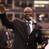 IRVING, TX - SEPTEMBER 19:  Emmitt Smith, former Dallas Cowboys running back, acknowledges the fans during a ceremony inducting Smith into the Cowbos ring of honor at half-time of the game between the Washington Redskins and the Dallas Cowboys on Septembe