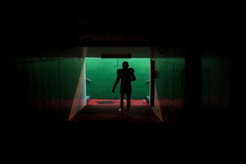 KANSAS CITY, MO - AUGUST 16: Defensive end Jared Allen #69 of the Kansas City Chiefs walks down the players' tunnel as he enters the field prior to the start of the preseason game against the Miami Dolphins on August 16, 2007 at Arrowhead Stadium in Kans