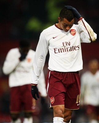 MANCHESTER, UNITED KINGDOM - FEBRUARY 16:  Gilberto Silva of Arsenal looks dejected after the FA Cup sponsored by E.ON 5th Round match between Manchester United and Arsenal at Old Trafford on February 16, 2008 in Manchester, England.  (Photo by Laurence G
