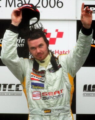 LONGFIELD, UNITED KINGDOM - MAY 21:  James Thompson of Great Britain waves to his fans after finishing in 3rd place during race 2 of the FIA World Touring Car Championship on May 21, 2006 at Brands Hatch, England.  (Photo by Bryn Lennon/Getty Images)