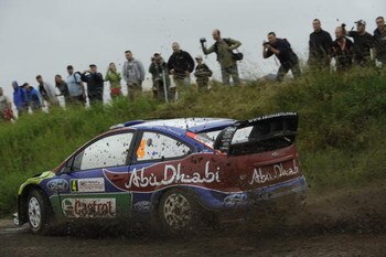 MIKOLAJKI, POLAND - JUNE 25:  Jari Matti Latvala of Finland and Mikka Anttila of Finland compete in their BP Abu Dhabi Ford Focus during the Shakedown of the WRC Rally of Poland in Mikolajki , Poland  (Photo by Massimo Bettiol/Getty Images)