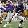 OXFORD, MS - NOVEMBER 17: Shay Hodge #3 of the Mississippi Rebels runs after the catch during a game against the LSU Tigers on November 17, 2007 at Vaught-Hemingway Stadium/Hollingsworth Field in Oxford, Mississippi. LSU beat Mississippi 41-24. (Photo by 