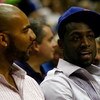ORLANDO, FL - JUNE 11:  US Olympic teammates Carlos Boozer of the Utah Jazz and Dwyane Wade of the Miami Heat sit together at Game Four of the 2009 NBA Finals between the Los Angeles Lakers and the Orlando Magic on June 11, 2009 at Amway Arena in Orlando,