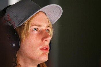 BARCELONA, SPAIN - MAY 08:  Red Bull Racing Test Driver Brendon Hartley of New Zealand is seen in their team garage during practice for the Spanish Formula One Grand Prix at the Circuit de Catalunya on May 8, 2009 in Barcelona, Spain.  (Photo by Paul Gilh