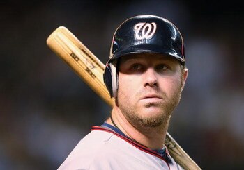 PHOENIX - MAY 08:  Adam Dunn #44 of the Washington Nationals waits to bat on deck during the game against the Arizona Diamondbacks at Chase Field on May 8, 2009 in Phoenix, Arizona.  (Photo by Christian Petersen/Getty Images)