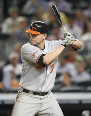 NEW YORK - MAY 21:  Aubrey Huff #17 of the Baltimore Orioles at bat against the New York Yankees on May 21, 2009 at Yankee Stadium in the Bronx borough of New York City.  (Photo by Nick Laham/Getty Images)