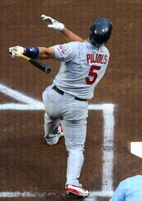 NEW YORK - JUNE 22:  Albert Pujols #5 of the St. Louis Cardinals bats against the New York Mets on June 22, 2009 at Citi Field in the Flushing neighborhood of the Queens borough of New York City.  (Photo by Jim McIsaac/Getty Images)