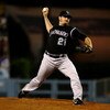 LOS ANGELES, CA - JUNE 30:  Starting pitcher Jason Marquis # 21 of the Colorado Rockies pitches during the eighth inning against the Los Angeles Dodgers at Dodger Stadium on June 30, 2009 in Los Angeles, California. (Photo by Jeff Gross/Getty Images)