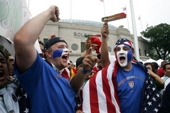 CHICAGO - JUNE 24:  Fans of team USA show support for their team outside the stadium prior to the CONCACAF Gold Cup Final match against Mexico at Soldier Field on June 24, 2007 in Chicago, Illinois.  (Photo by Jonathan Daniel/Getty Images)