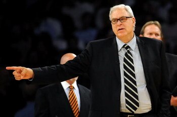 LOS ANGELES, CA - OCTOBER 28:  Head coach Phil Jackson of the Los Angeles Lakers points while taking on the Portland Trail Blazers on October 28, 2008 at Staples Center in Los Angeles, California. NOTE TO USER: User expressly acknowledges and agrees that,