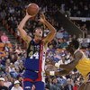 LOS ANGELES - 1990:  Jack Haley #44 of the New Jersey Nets shoots the ball over Orlando Woolridge #0 of the Los Angeles Lakers during the NBA game at the Great Western Forum in Los Angeles, California in 1990. NOTE TO USER: User expressly acknowledges and