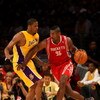 LOS ANGELES, CA - MAY 12:  Ron Artest #96 of the Houston Rockets drives on Trevor Ariza #3 the first quarter of Game Five of the Western Conference Semifinals during the 2009 NBA Playoffs at Staples Center on May 12, 2009 in Los Angeles, California. NOTE 