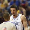 ORLANDO, FL - JUNE 14:  Hedo Turkoglu #15 of the Orlando Magic talks with referee Dan Crawford #43 during Game Five of the 2009 NBA Finals against the Los Angeles Lakers on June 14, 2009 at Amway Arena in Orlando, Florida. The Lakers won 99-86. NOTE TO US