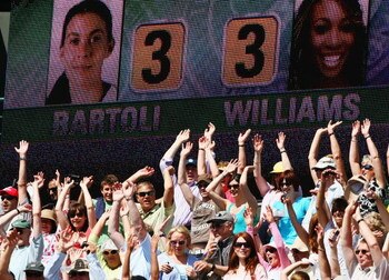 LONDON - JULY 07:  Spectators perform a 'Mexican Wave' during the Women's Singles final match between Venus Williams of USA and Marion Bartoli of France during day twelve of the Wimbledon Lawn Tennis Championships at the All England Lawn Tennis and Croque