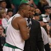 BOSTON - MAY 02:  Glen Davis #11 and Leon Powe #0 of the Boston Celtics celebrate the win over the Chicago Bulls in Game Seven of the Eastern Conference Quarterfinals during the 2009 NBA Playoffs at TD Banknorth Garden on May 2, 2009 in Boston, Massachuse