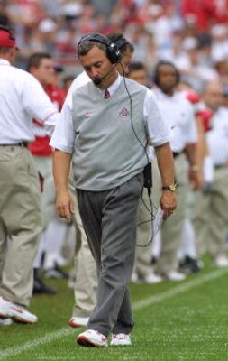 13 Oct 2001: Ohio State head coach Jim Tressel walks the sideline in a game against Wisconsin at Ohio Stadium in Columbus, Ohio. Wisconsin won the game 20-17. DIGITAL IMAGE. MANDATORY CREDIT: TOM PIDGEON/ALLSPORT