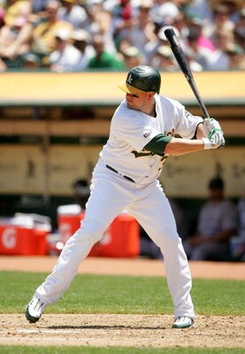 OAKLAND, CA - JUNE 28:  Jack Cust #32 of the Oakland Athletics bats against the Colorado Rockies at the Oakland Coliseum on June 28, 2009 in Oakland, California.  (Photo by Ezra Shaw/Getty Images)