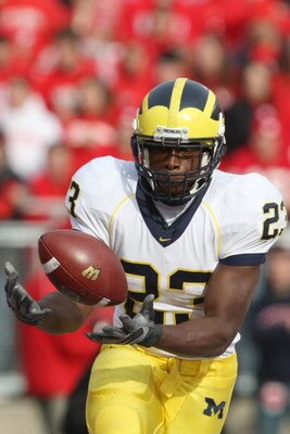 MADISON - NOVEMBER 10:  Carlos Brown #23 of the Michigan Wolverines catches a pass during the game against the Wisconsin Badgers at Camp Randall Stadium on November 10, 2007 in Madison, Wisconsin. (Photo by Jonathan Daniel/Getty Images)