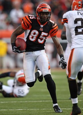 CINCINNATI - DECEMBER 23:  Chad Johnson #85 of the Cincinnati Bengals runs with the ball after a reception during the NFL game against the Cleveland Browns at Paul Brown Stadium December 23, 2007 in Cincinnati, Ohio.  (Photo by Andy Lyons/Getty Images)