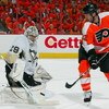 PHILADELPHIA - APRIL 25: Mike Knuble #22 of the Philadelphia Flyers is stopped by Marc-Andre Fleury #29 of the Pittsburgh Penguins during Game Six of the Eastern Conference Quarterfinal Round of the 2009 NHL Stanley Cup Playoffs at the Wachovia Center on 