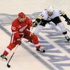 DETROIT - JUNE 12:  Mikael Samuelsson #37 of the Detroit Red Wings controls the puck near the blueline against Jordan Staal #11 of the Pittsburgh Penguins during Game Seven of the 2009 NHL Stanley Cup Finals at Joe Louis Arena on June 12, 2009 in Detroit,
