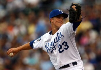 KANSAS CITY, MO - JUNE 17:  Starting pitcher Zack Greinke #23 of the Kansas City Royals pitches during the game against the Arizona Diamondbacks on June 17, 2009 at Kauffman Stadium in Kansas City, Missouri.  (Photo by Jamie Squire/Getty Images)