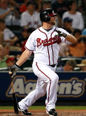 ATLANTA - JUNE 26:  Catcher Brian McCann #16 of the Atlanta Braves against the New York Yankees at Turner Field on June 25, 2009 in Atlanta, Georgia.  (Photo by Kevin C. Cox/Getty Images)