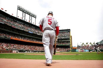 SAN FRANCISCO - MAY 31:  Albert Pujols #5 of the St. Louis Cardinals walks up to bat during their game against the San Francisco Giants at AT&T Park on May 31, 2009 in San Francisco, California.  (Photo by Ezra Shaw/Getty Images)
