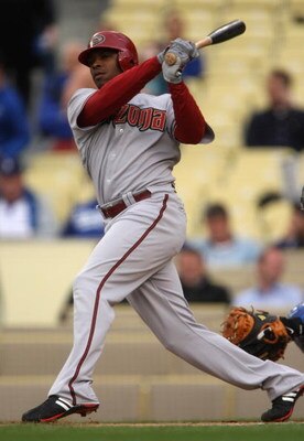 LOS ANGELES, CA - JUNE 03:  Justin Upton #10 of the Arizona Diamondbacks bats against the Los Angeles Dodgers  on June 3, 2009 at Dodger Stadium in Los Angeles, California.  The Dodgers won 1-0.  (Photo by Stephen Dunn/Getty Images)