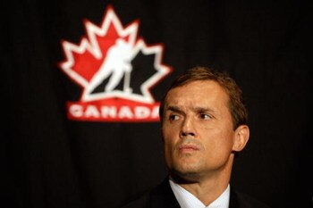 MONTREAL, QC - JUNE 25:  Team Canada Men's Olympic Hockey executive director Steve Yzerman looks on during a press conference to announce Team Canada's 2010 Winter Olympic Men's Hockey coaching staff June 25, 2009 at the Hilton Bonaventure hotel in Montre