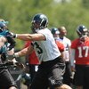 JACKSONVILLE, FL - MAY 1:  Tackle Eben Britton #73 of the Jacksonville Jaguars blocks May 1, 2009 at a team minicamp near Jacksonville Municipal Stadium in Jacksonville, Florida.  (Photo by Al Messerschmidt/Getty Images)